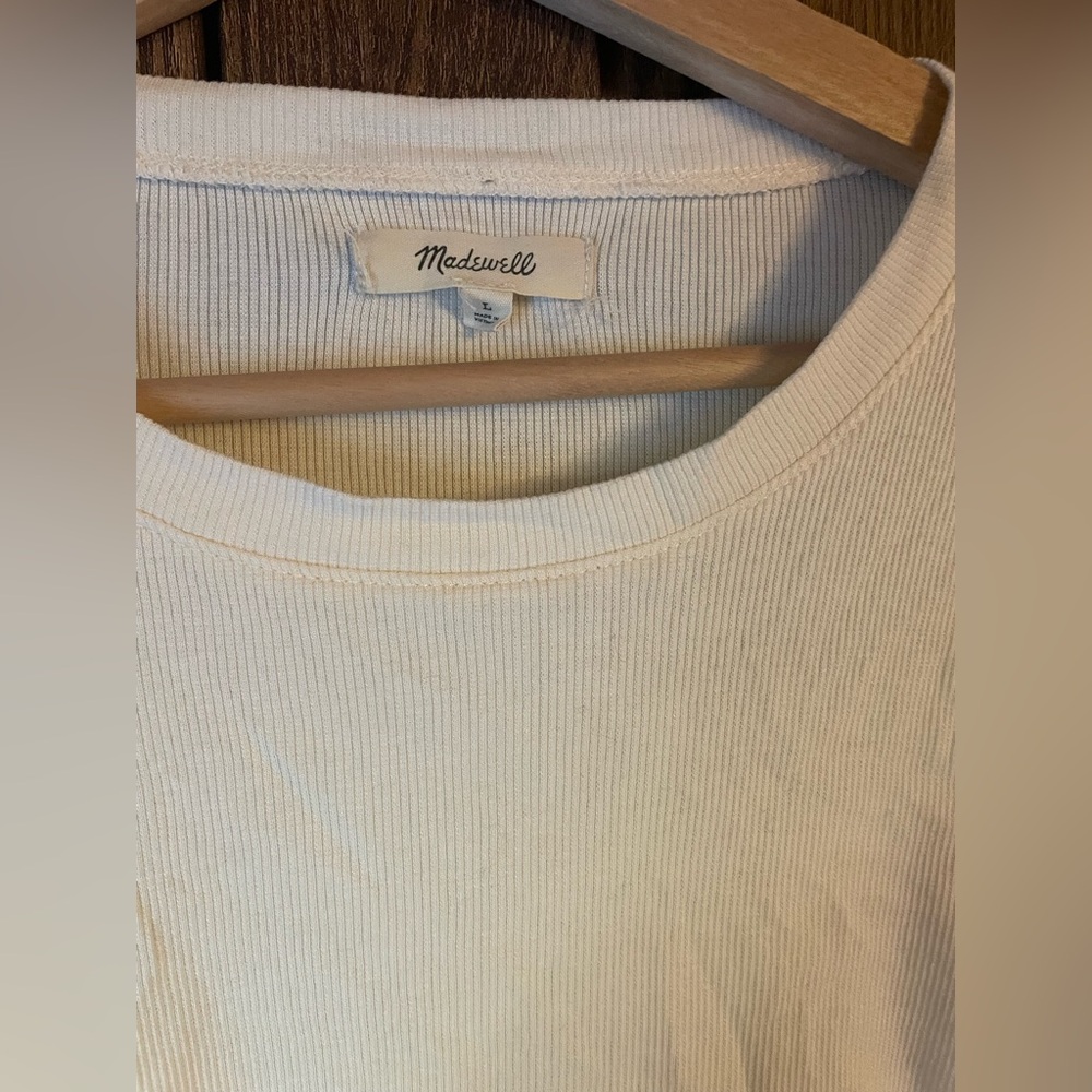 Madewell Fine Ribbed Supercrop Crewneck Long-Sleeve Tee in Antique Cream - L - Picture 3 of 4